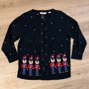 Vintage Black Cardigan with Toy Soldier Embroidery
